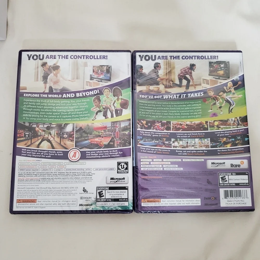 Microsoft Xbox 360 Kinect Adventures & Kinect Sports Game Bundle New Sealed